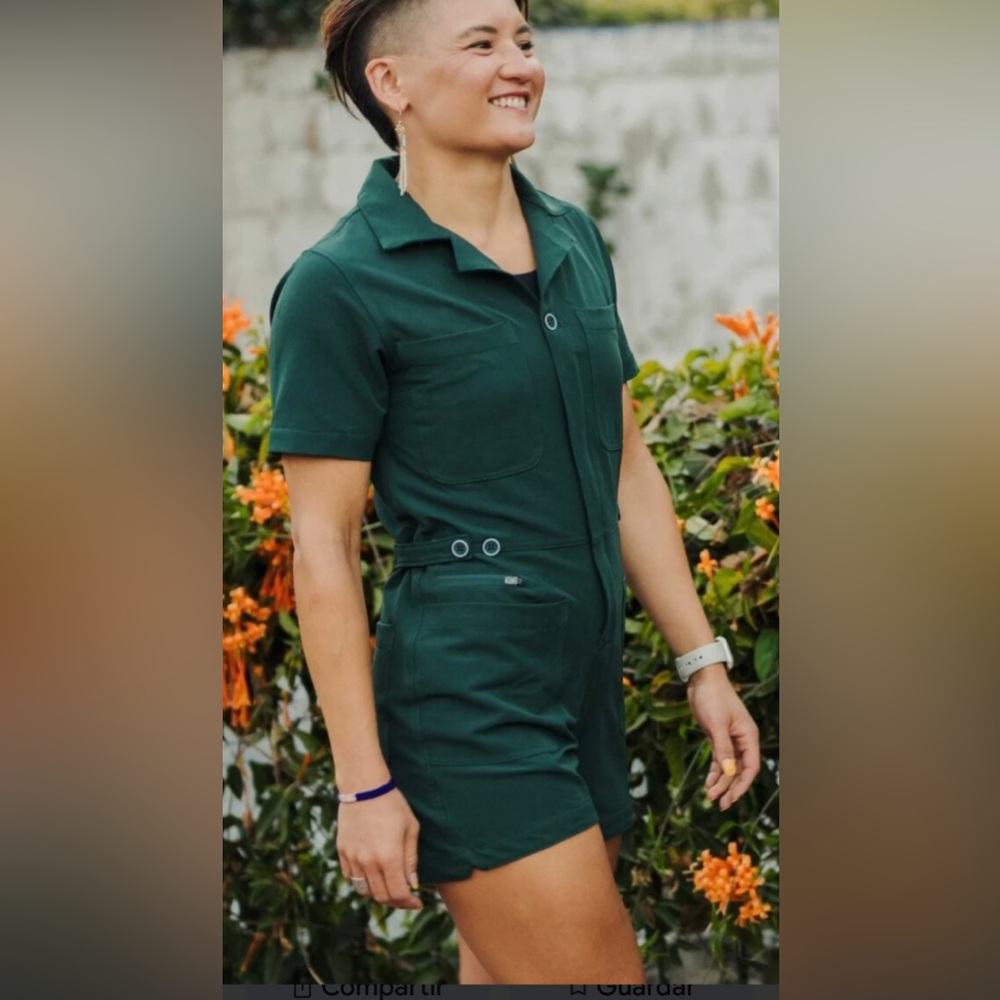 Short-Sleeve Forest Green Romper Jumpsuit